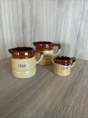 Vintage Drip Glaze Stoneware Measuring Cup Set - Brown and Cream